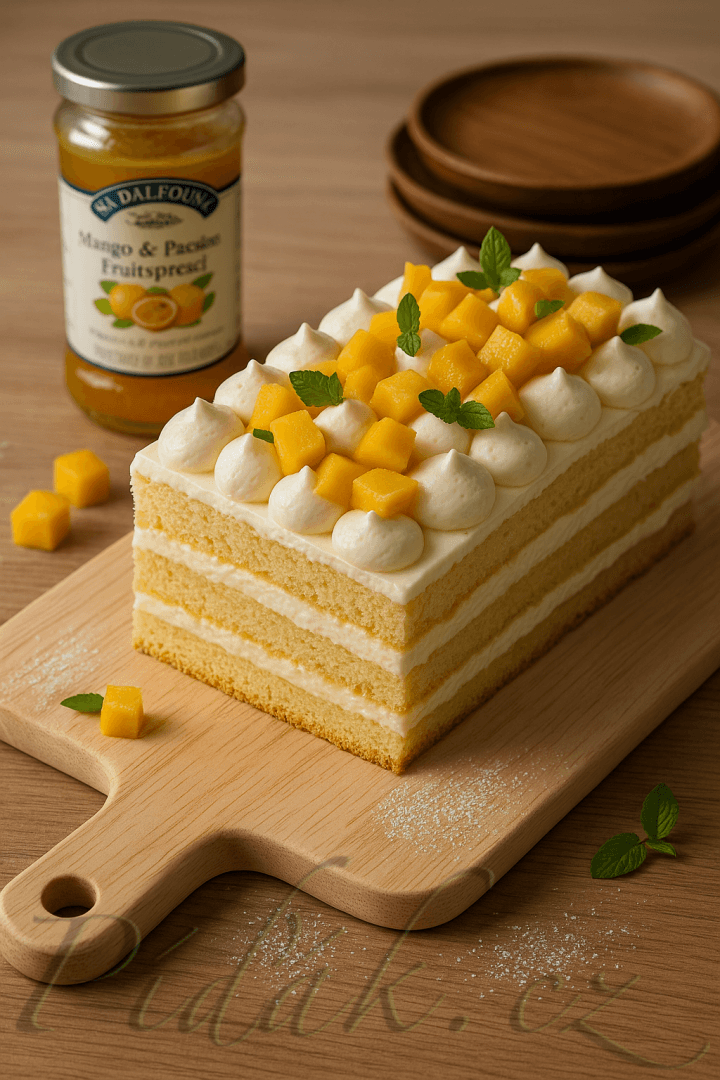 1. obrázek Lehký ovocný dort s mangem a maracujou