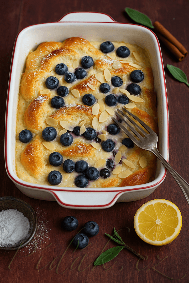 1. obrázek Zapečená vánočka s pudinkem, tvarohem, mandlemi a ovocem 