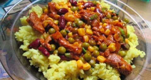 Obrázek Sojové chilly con carne s kari rýží - (vegan)