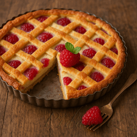 Obrázek Malinový koláč krémem z tvarohu a pudinku