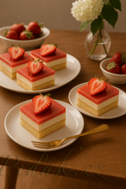 Obrázek Jahodové řezy s tvarohovým krémem a ovocnou želé vrstvou